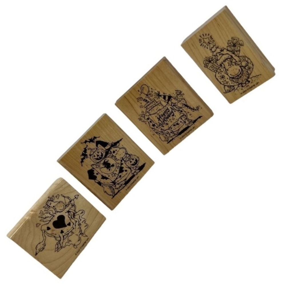 Stampin Stamp Set of 4 Cow Up‎ Over The Moon 2003 Christmas Halloween Valentines